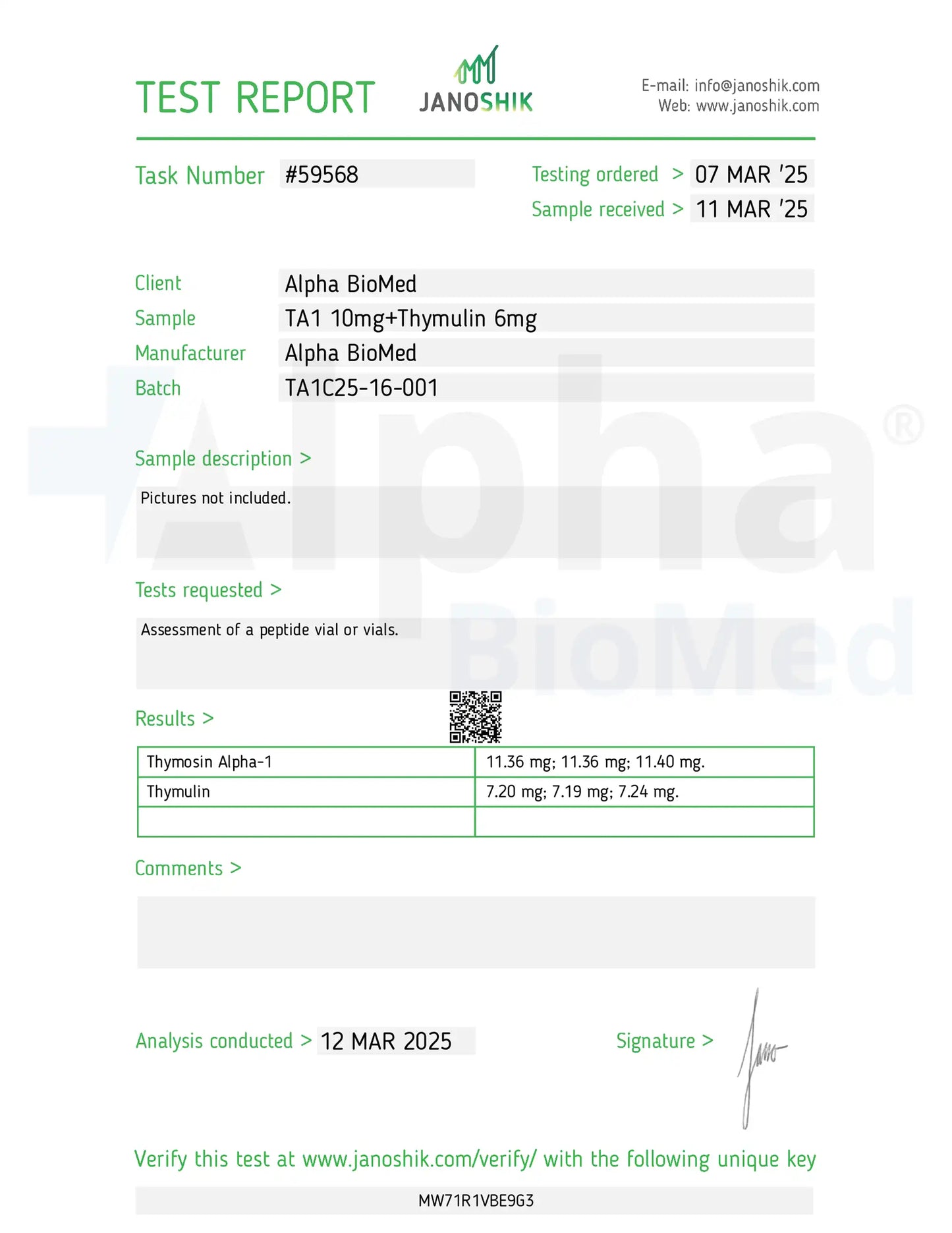 Thymosin Alpha 1 (TA1) Complex Thymulin (10mg/6.4mg)
