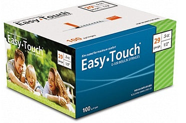 EasyTouch U-100 Insulin Syringes, 1cc, 29G x 1/2", 100/bx